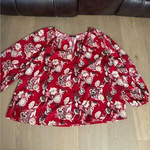 Lane Bryant Red Floral Blouse
